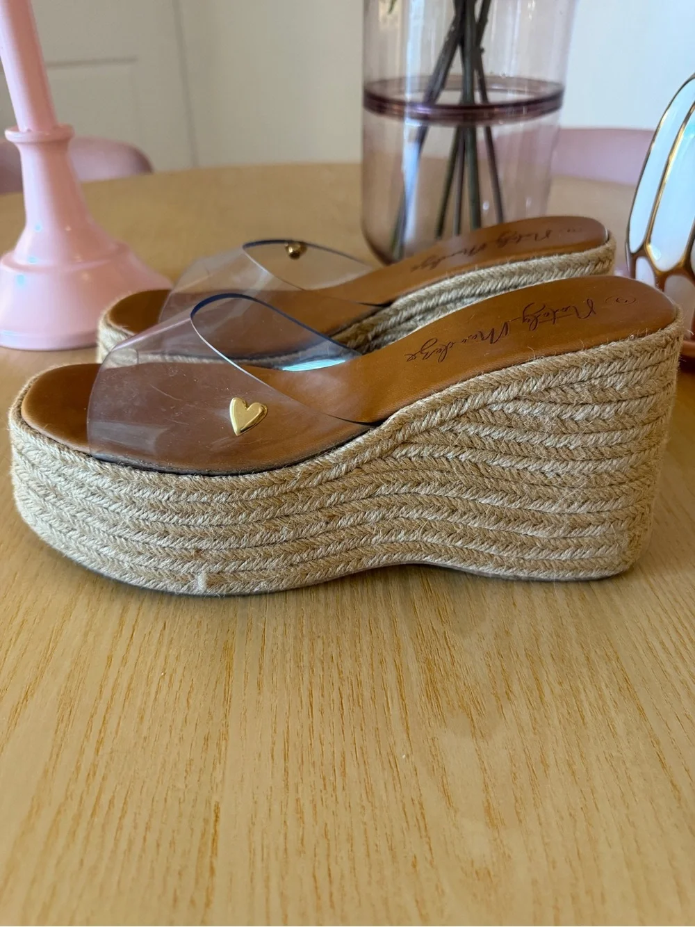 Nataly Mendez Clear Strap Espadrille Wedge Sandals in Natural